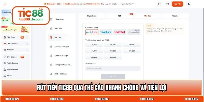 Rút tiền TIC88
